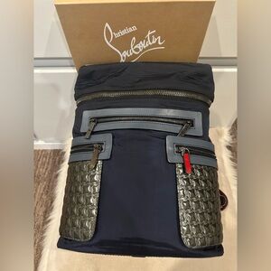 Christian Louboutin Blue and Gray Backpack with Geometric Design